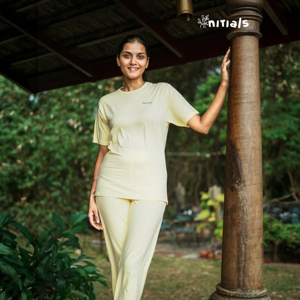 Bamboo Women Nightwear Full set - Pastel Yellow (S-XL) | Initials
