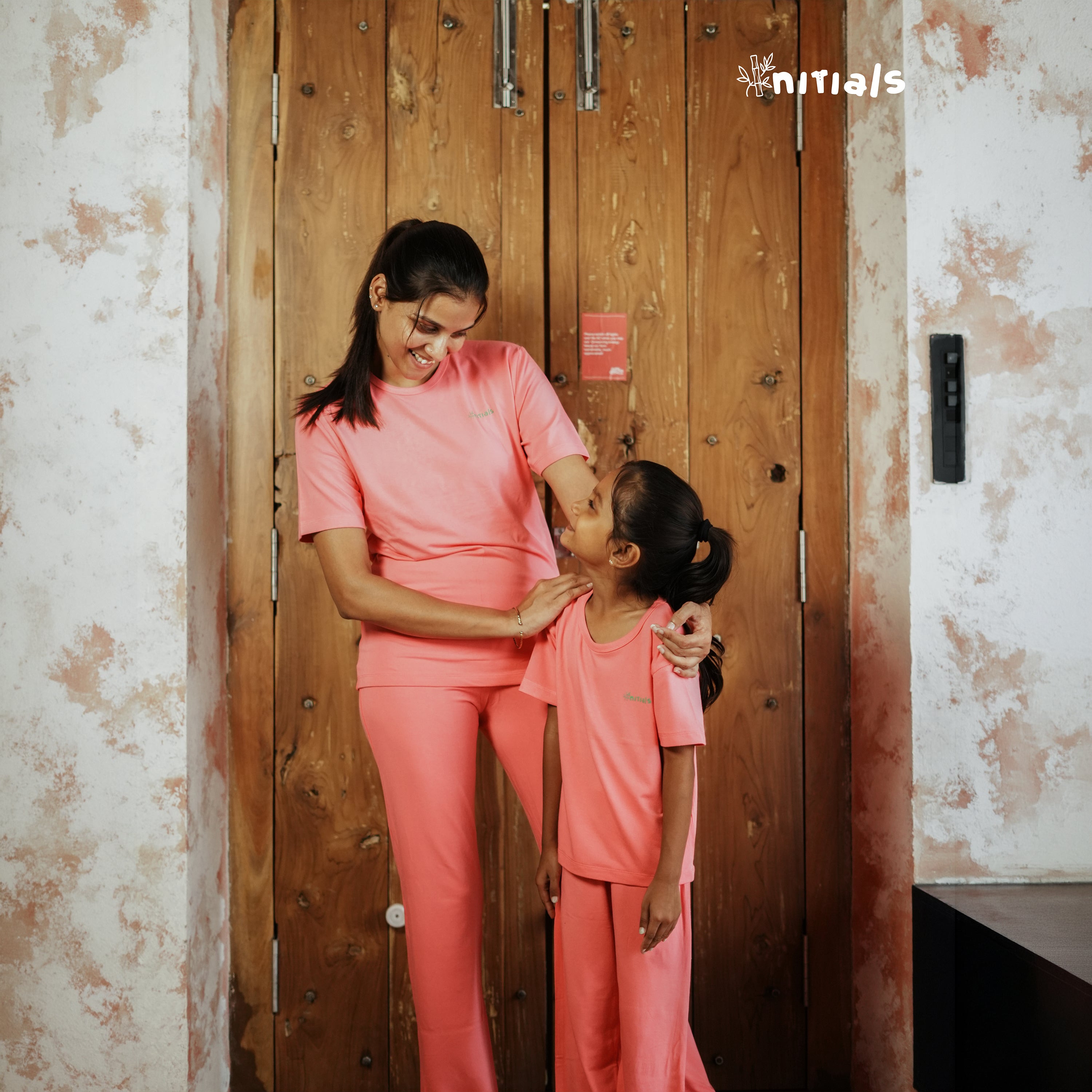 Bamboo Mom & Daughter Matching Set - Fuchsia Pink (1-5Years) (S-XL) | Initials