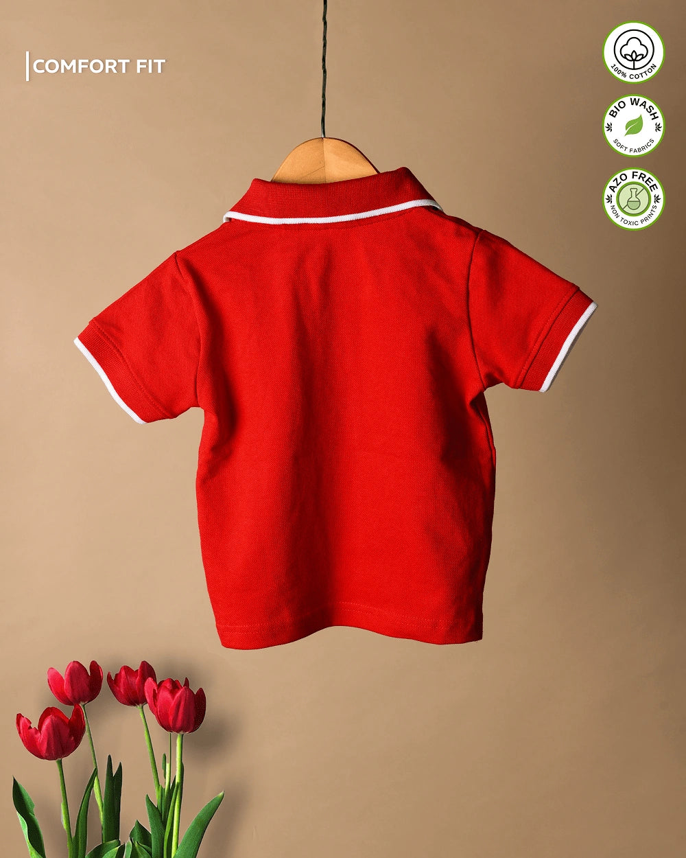 Classic Red Cotton Polo T-Shirt for Kids – Back-min