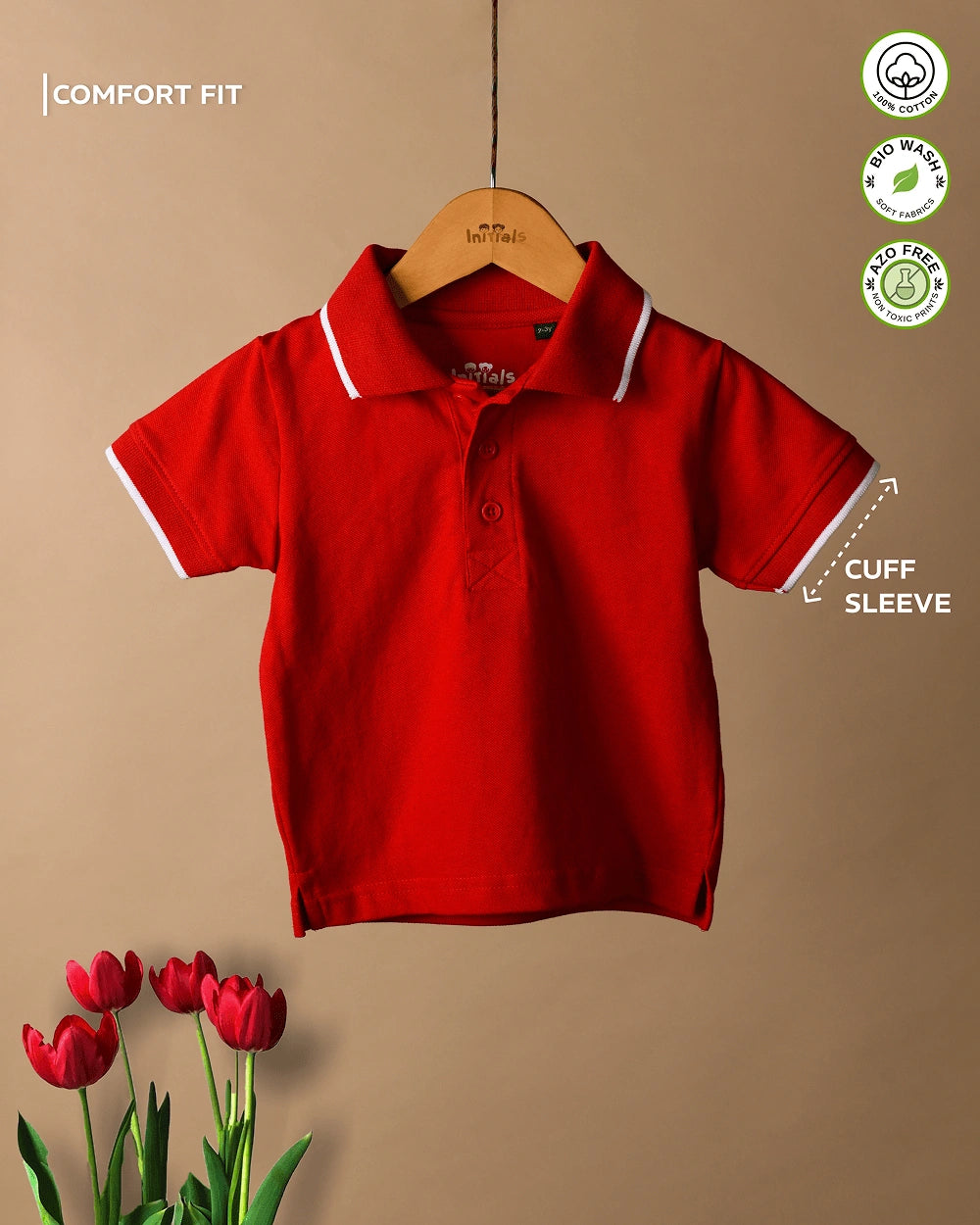 Classic Red Cotton Polo T-Shirt for Kids – Front-min