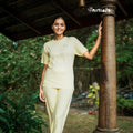 Bamboo Women Nightwear Full set - ⁠Pastel Yellow (S-XL) | Initials 1