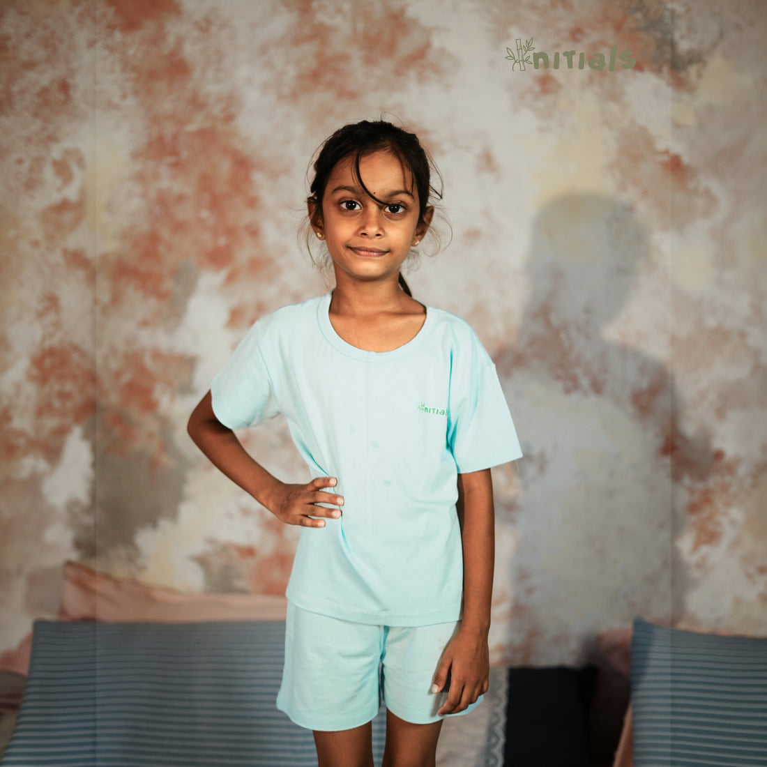 Bamboo Kids Nightwear set -⁠Fresh Mint (1-5Years) | Initials