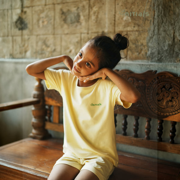 Bamboo Kids Nightwear Half Set - Pastel Yellow (1-5Years) | Initials