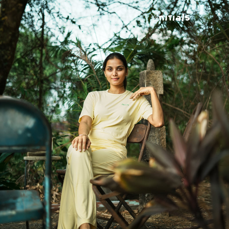 Bamboo Women Nightwear Full set - ⁠Pastel Yellow (S-XL) | Initials