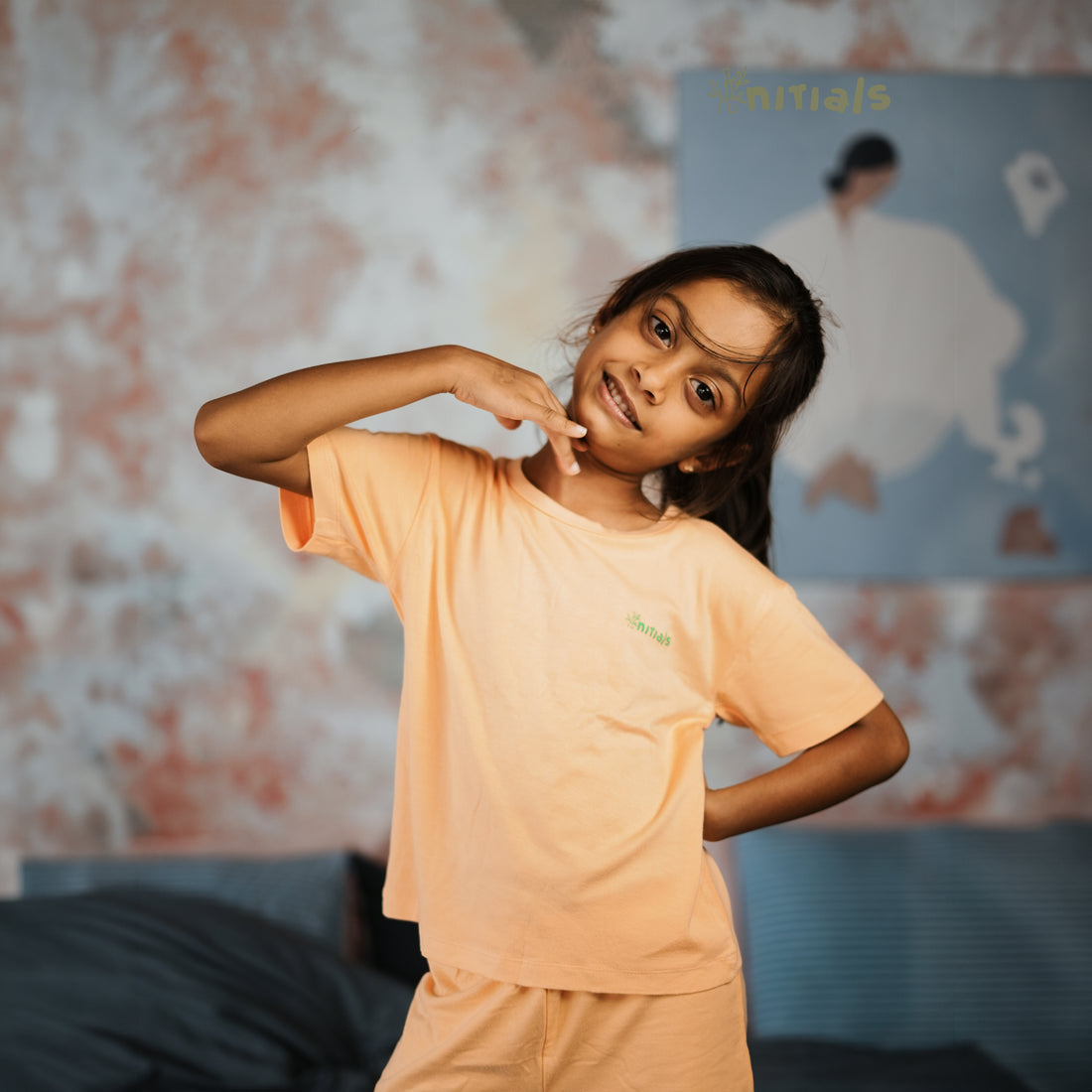 Bamboo Kids Nightwear Full set -Peach (1-5Years) | Initials