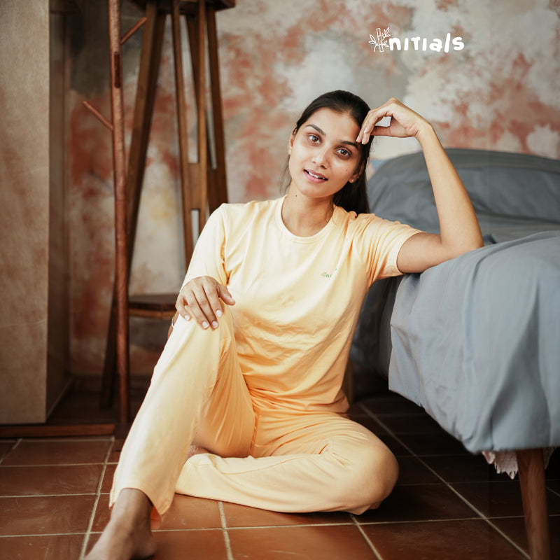 Bamboo Women Nightwear Full Set - ⁠⁠Peach (S-XL) | Initials