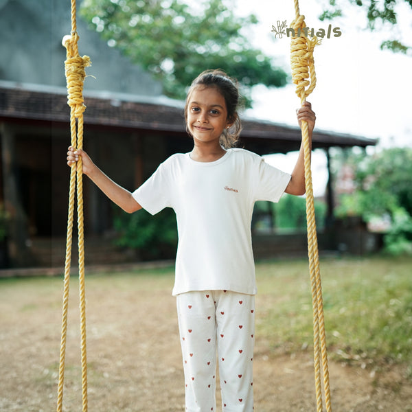 Bamboo Kids Nightwear Full Set - Snow White (Cream) (1-5Years) | Initials