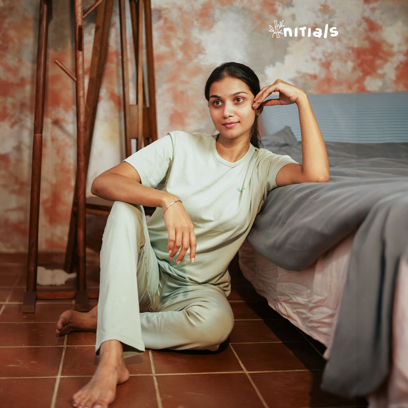Bamboo Women Nightwear Full set - ⁠Bamboo Green (S-XL) | Initials