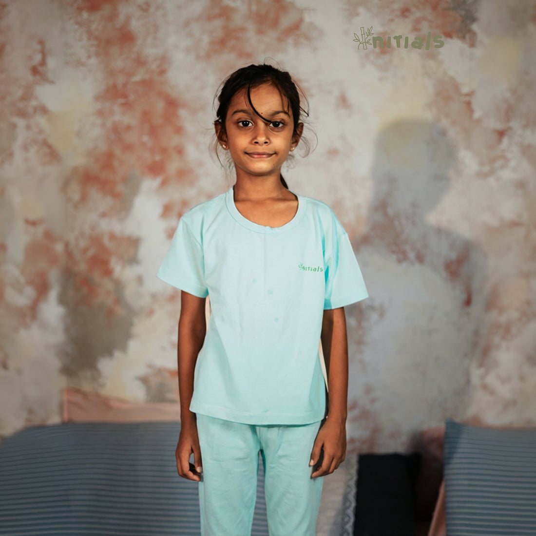 Bamboo Kids Nightwear Full set - ⁠Fresh Mint (1-5Years) | Initials