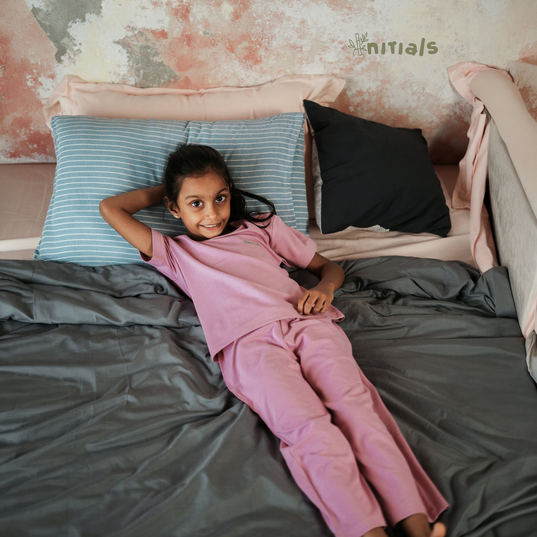 Bamboo Kids Nightwear Full set - Lavender (1-5Years) | Initials